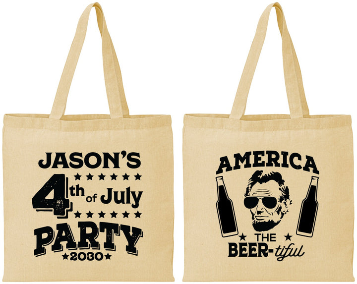 Personalized 4th Of July Cotton Tote Bags - Bbq Lincoln | 220036
