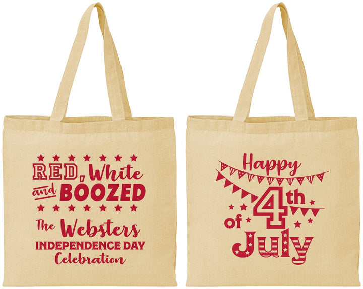 Personalized 4th Of July Cotton Tote Bags - Red White Booze | 220042