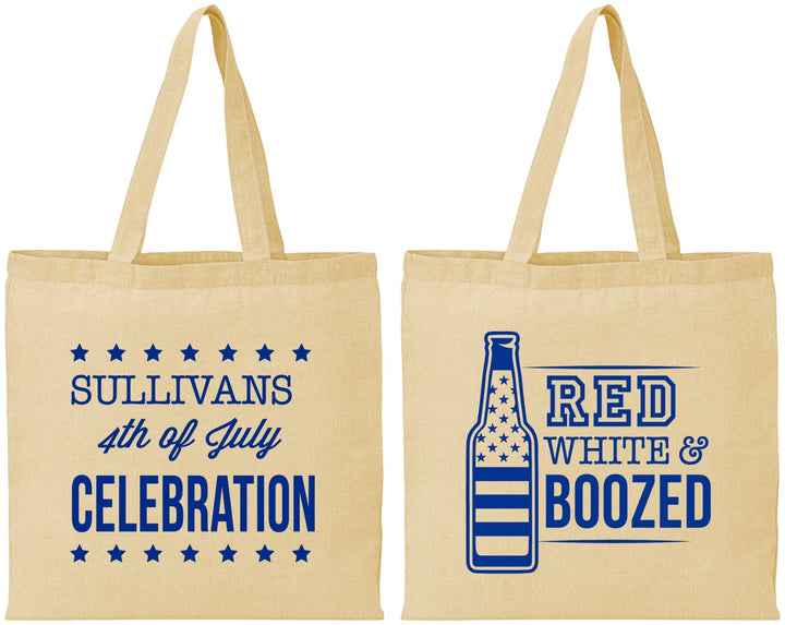 Personalized 4th Of July Cotton Tote Bags - Red White Booze | 220043
