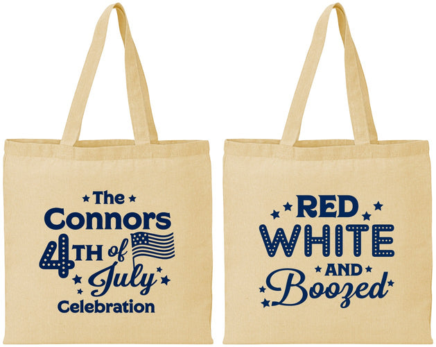 Personalized 4th Of July Cotton Tote Bags - Red White Booze | 220045