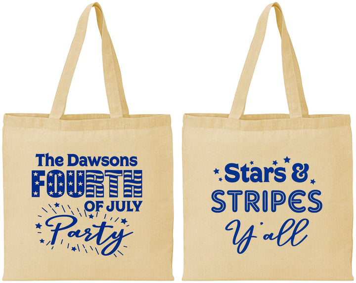 Personalized 4th Of July Cotton Tote Bags - Stars Stripes | 220047