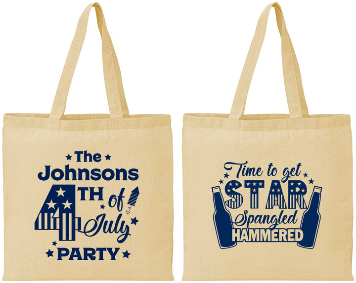 Personalized 4th Of July Cotton Tote Bags - Star Spangled Hammered | 220049