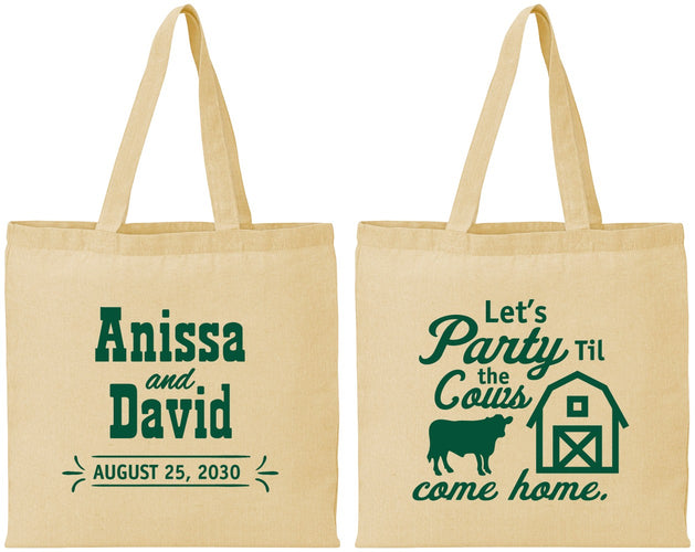 Personalized Wedding Cotton Tote Bags - Party Til The Cows Come Home | 222