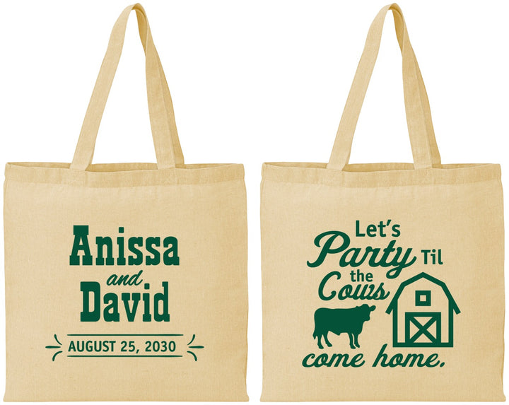 Personalized Wedding Cotton Tote Bags - Party Til The Cows Come Home | 222