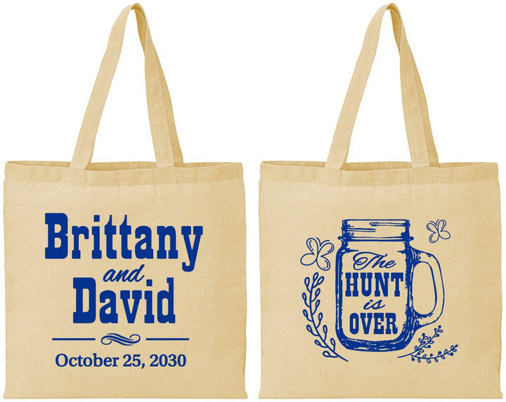 Personalized Wedding Cotton Tote Bags - The Hunt Is Over Mason Jar | 223