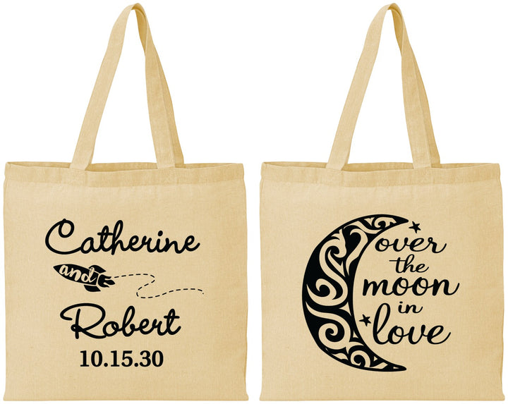 Personalized Wedding Cotton Tote Bags - Over The Moon In Love | 224