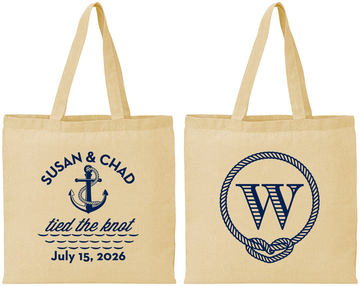 Personalized Wedding Cotton Tote Bags - Monogram Nautical | 226