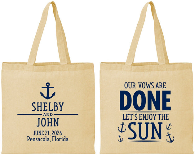 Personalized Wedding Cotton Tote Bags - Vows Are Done Nautical | 228