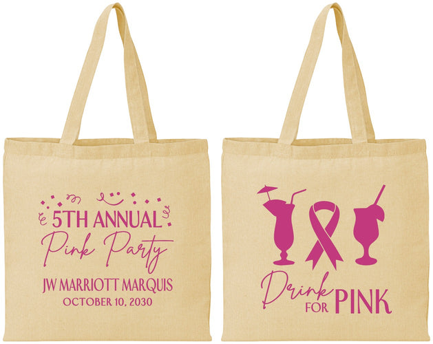 Personalized Awareness Cotton Tote Bags - Drink For Pink | 230001