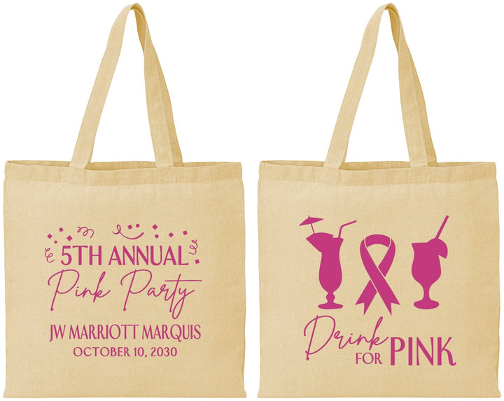 Personalized Awareness Cotton Tote Bags - Drink For Pink | 230001