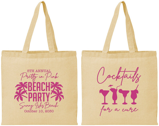 Personalized Awareness Cotton Tote Bags - Beach Party | 230007