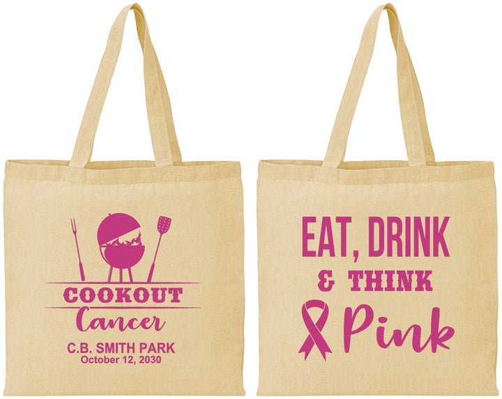 Personalized Awareness Cotton Tote Bags - Eat Drink Think Pink | 230009