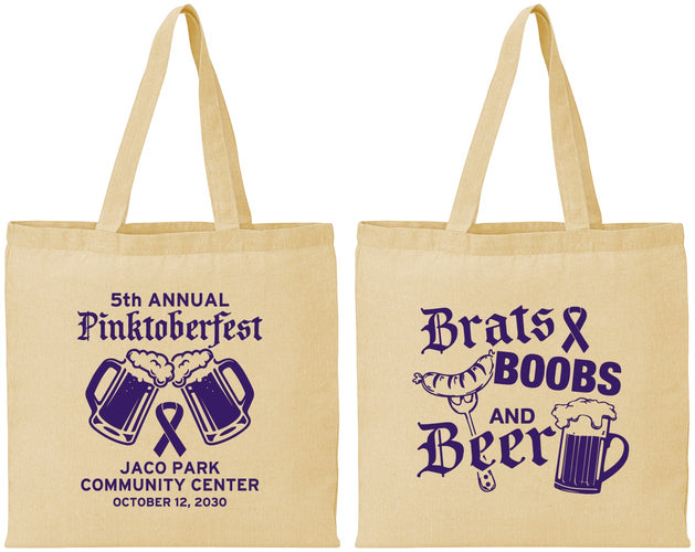 Personalized Awareness Cotton Tote Bags - Brats Boobs Beer | 230012