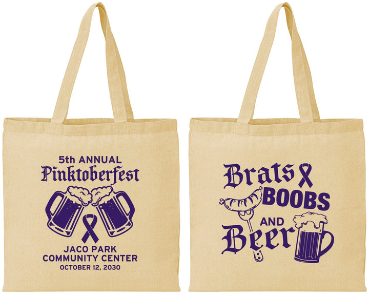 Personalized Awareness Cotton Tote Bags - Brats Boobs Beer | 230012