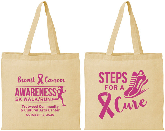 Personalized Awareness Cotton Tote Bags - Steps For A Cure | 230014