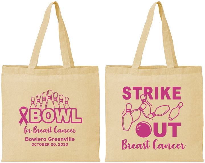 Personalized Awareness Cotton Tote Bags - Bowling Strike Out | 230015