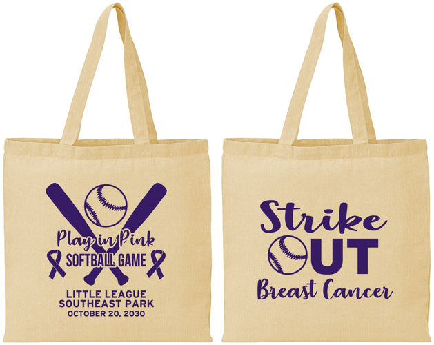 Personalized Awareness Cotton Tote Bags - Baseball Strick Out | 230016