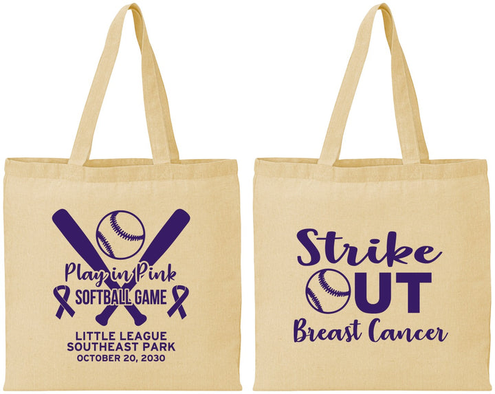 Personalized Awareness Cotton Tote Bags - Baseball Strick Out | 230016