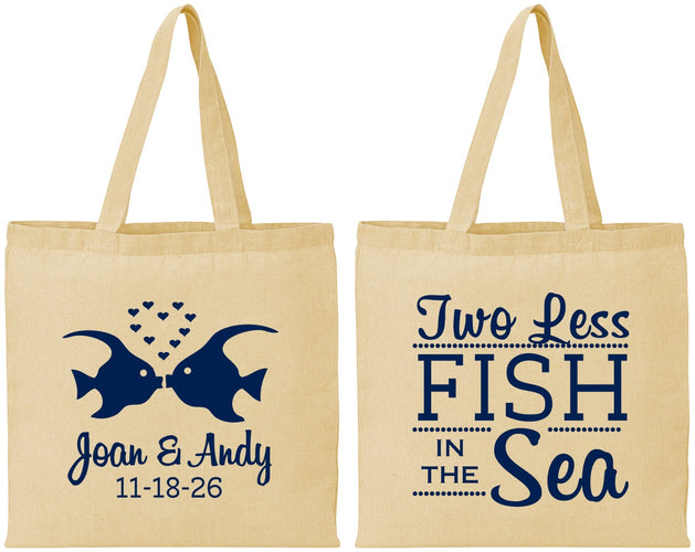 Personalized Wedding Cotton Tote Bags - Two Less Fish In The Sea | 231