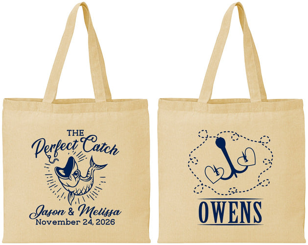 Personalized Wedding Cotton Tote Bags - The Perfect Catch | 232