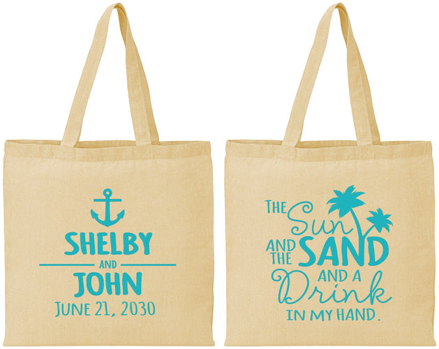 Personalized Wedding Cotton Tote Bags - Sun Sand Drink In My Hand | 233