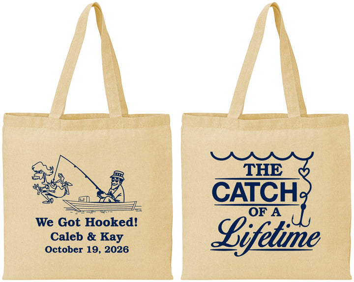 Personalized Wedding Cotton Tote Bags - Catch Of A Lifetime | 234