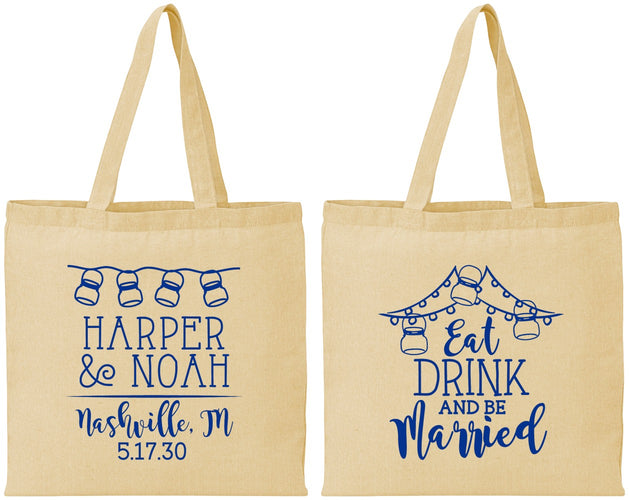 Personalized Wedding Cotton Tote Bags - Eat Drink Be Married | 235