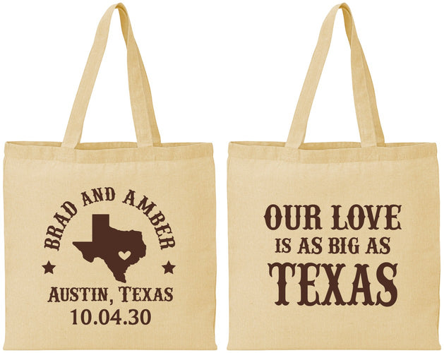 Personalized Wedding Cotton Tote Bags - Our Love Is As Big As Texas | 236