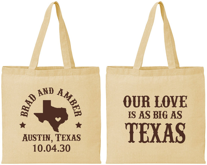 Personalized Wedding Cotton Tote Bags - Our Love Is As Big As Texas | 236