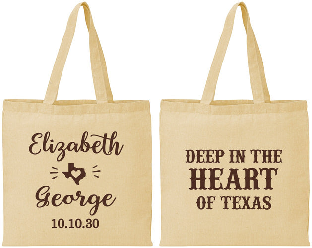 Personalized Wedding Cotton Tote Bags - Deep In The Heart Of Texas | 237