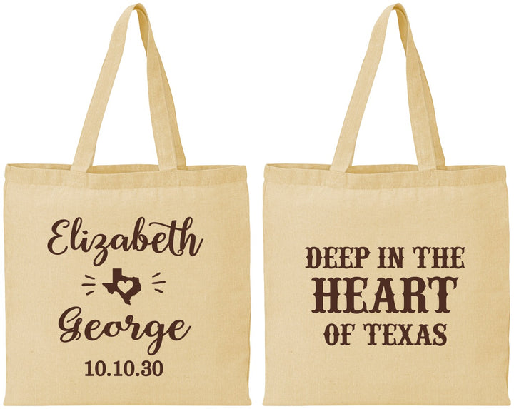 Personalized Wedding Cotton Tote Bags - Deep In The Heart Of Texas | 237