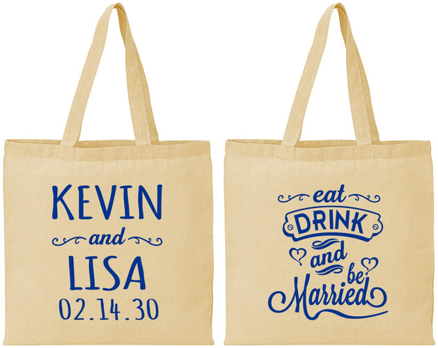 Personalized Wedding Cotton Tote Bags - Eat Drink Be Married | 239