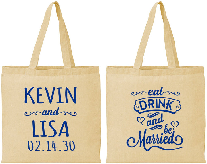 Personalized Wedding Cotton Tote Bags - Eat Drink Be Married | 239