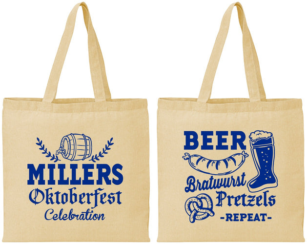 Personalized Oktoberfest Cotton Tote Bags - Bratwurst Pretzels | 240007