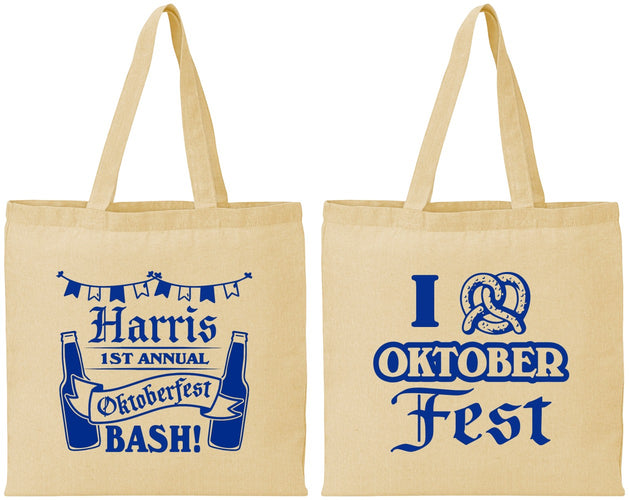 Personalized Oktoberfest Cotton Tote Bags - Pretzel | 240009