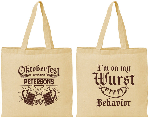 Personalized Oktoberfest Cotton Tote Bags - Wurst Behavior | 240010