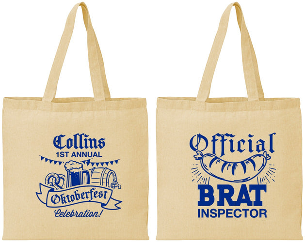 Personalized Oktoberfest Cotton Tote Bags - Brat Inspector | 240011