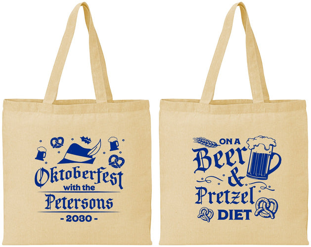 Personalized Oktoberfest Cotton Tote Bags - Pretzel | 240012