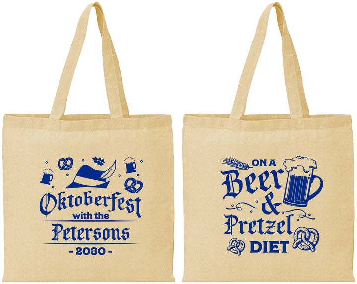Personalized Oktoberfest Cotton Tote Bags - Pretzel | 240012