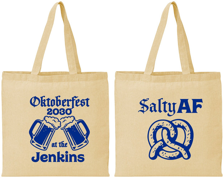Personalized Oktoberfest Cotton Tote Bags - Pretzel Salty Af | 240015