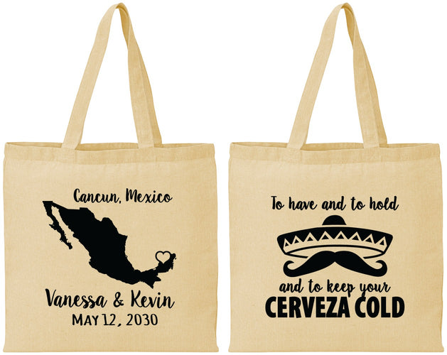 Personalized Wedding Cotton Tote Bags - Cerveza Mexico | 241