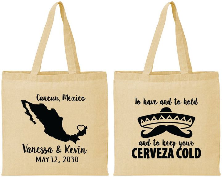 Personalized Wedding Cotton Tote Bags - Cerveza Mexico | 241