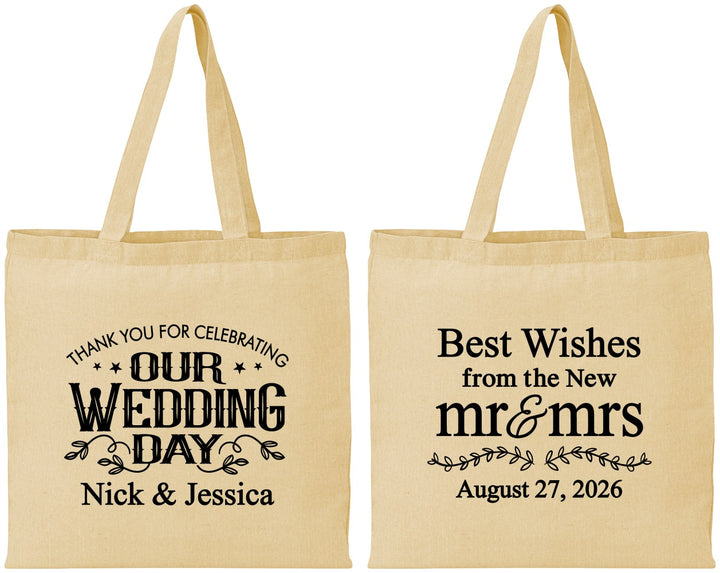 Personalized Wedding Cotton Tote Bags - Best Wishes Mr And Mrs | 242