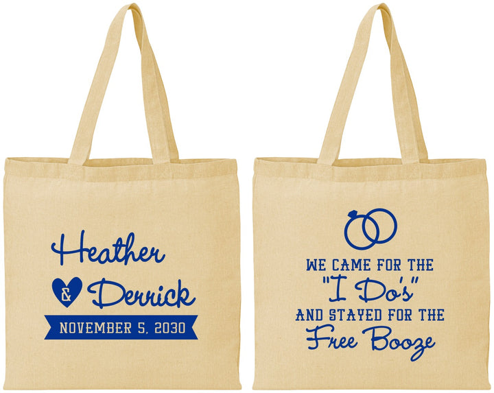 Personalized Wedding Cotton Tote Bags - I Do Free Booze | 243