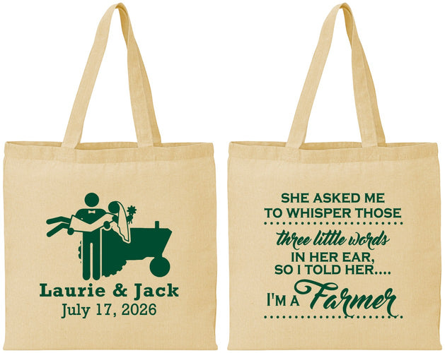 Personalized Wedding Cotton Tote Bags - Farmer Tractor | 244