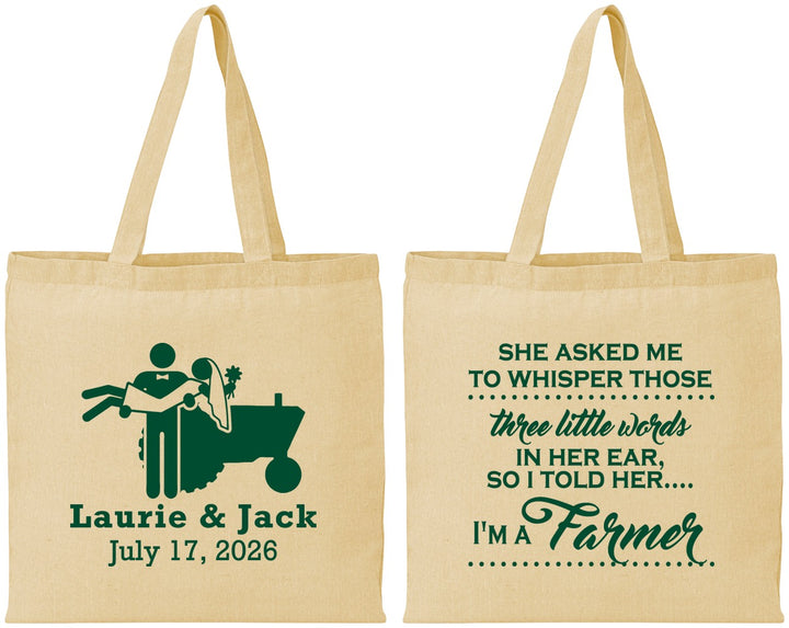 Personalized Wedding Cotton Tote Bags - Farmer Tractor | 244