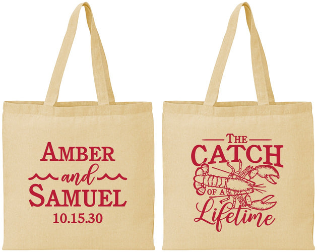 Personalized Wedding Cotton Tote Bags - Catch Of A Lifetime Lobster | 245