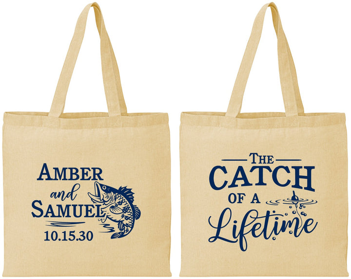 Personalized Wedding Cotton Tote Bags - Catch Of A Lifetime Fish | 246