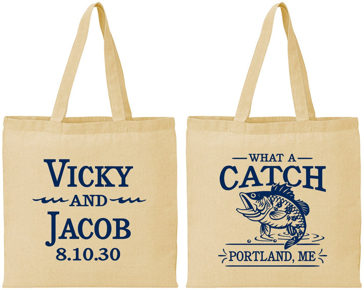 Personalized Wedding Cotton Tote Bags - What A Catch Fish | 247