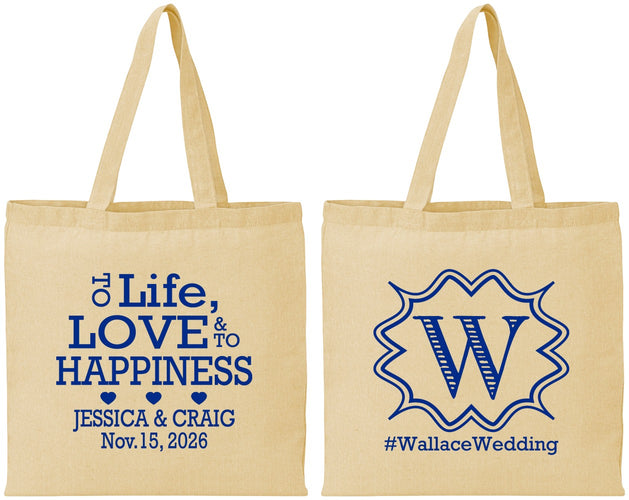 Personalized Wedding Cotton Tote Bags - Life Love Happiness | 248